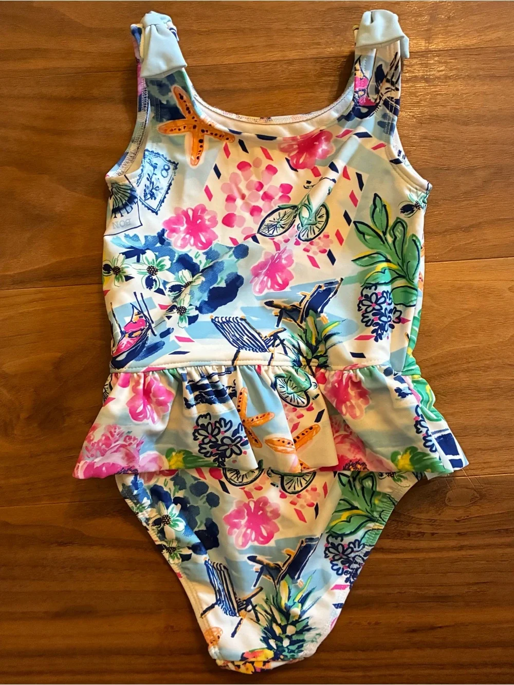 Gymboree Blue Floral Peplum One-Piece Swimsuit